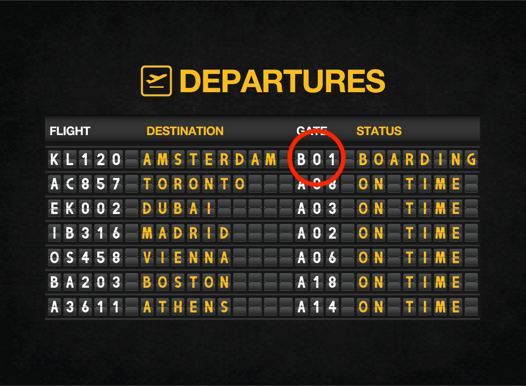 Departures board Card 1